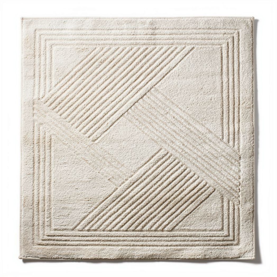 Textured cream area rug with geometric pattern 120 x 120 x 1cm for indoor use