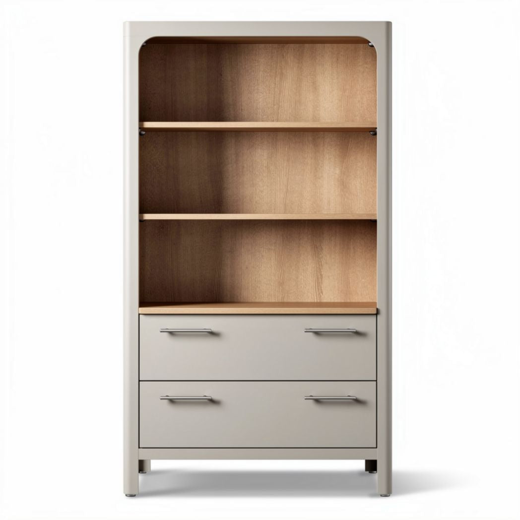 Wooden bookcase with two drawers and open shelves in gray finish 80 x 40 x 160cm