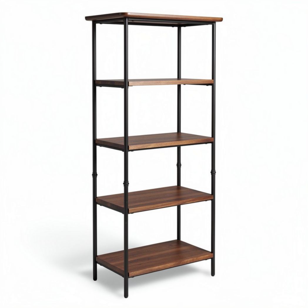 Wooden shelf unit with metal frame for storage and display 30 x 70 x 150cm