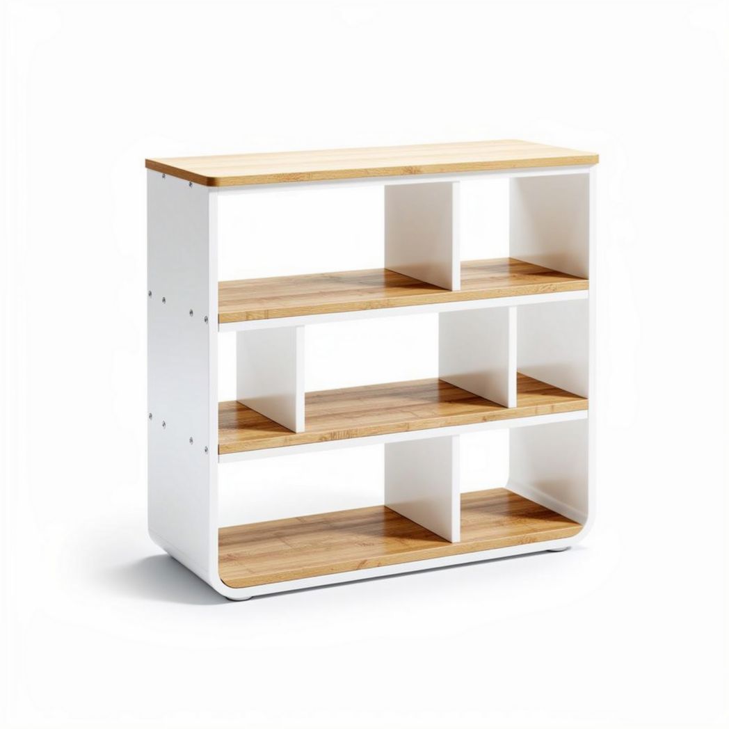 Wood and white storage shelf with four compartments 80 x 30 x 80cm