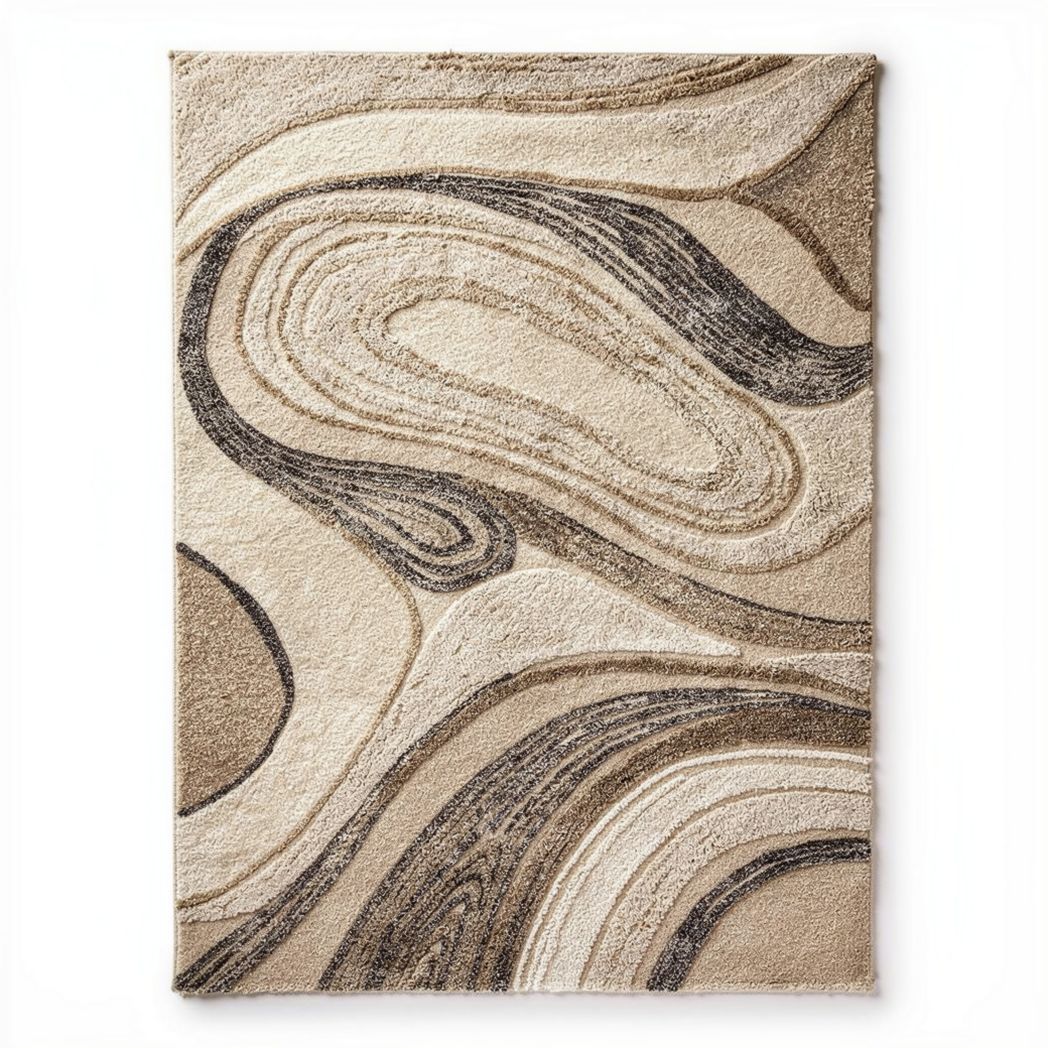 Abstract pattern area rug in beige and brown 200 x 150 x 1cm