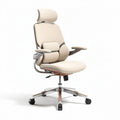 Ergonomic office chair with adjustable headrest and lumbar support cream color 60 x 60 x 120cm
