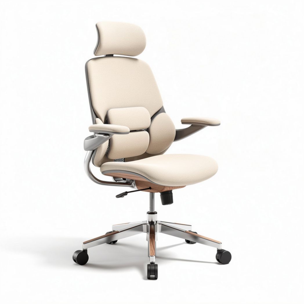 Ergonomic office chair with adjustable headrest and lumbar support cream color 60 x 60 x 120cm