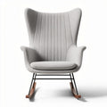 Rocking chair in soft textured gray fabric with wooden base and steel frame