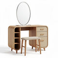 Wooden vanity table with soft padded stool and round mirror 120 x 45 x 75cm