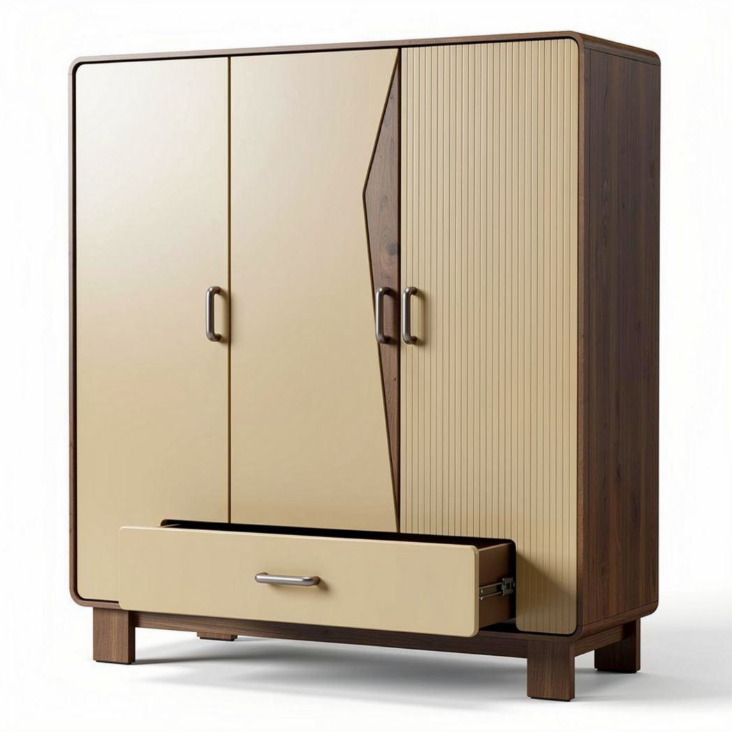 Modern three-door cabinet with drawer and wood finish 80 x 40 x 100cm